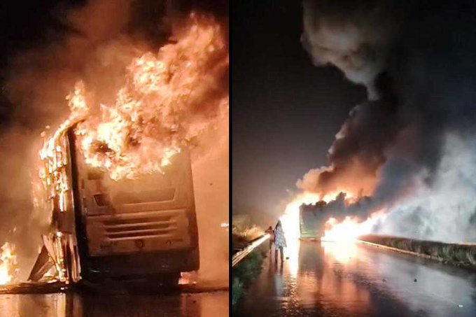 कर्नूल बस हादसा: कावेरी ट्रैवल्स बस में लगी आग, 20 यात्री जिंदा जल गए कर्नूल बस हादसा: कावेरी ट्रैवल्स बस में लगी आग, 20 यात्री जिंदा जल गए