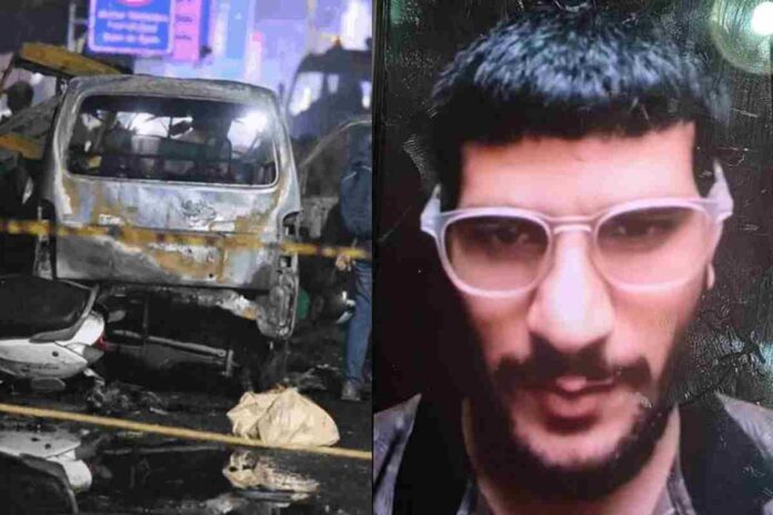 दिल्ली धमाके के बाद क्षतिग्रस्त i20 कार का दृश्य, जिसमें DNA टेस्ट से आतंकी डॉ. उमर की पहचान की गई।