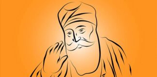 “Guru Nanak Dev Ji Jayanti 2025 – Devotees celebrating Prakash Parv in Gurudwara with lights and langar”